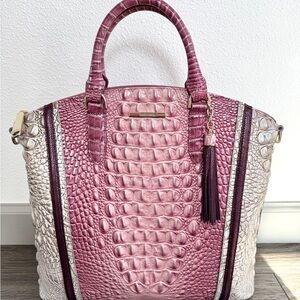 Brahmin Pink and White Crocodile Embossed Tote